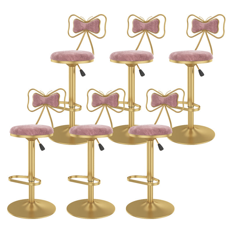 Glam Rotatable Backrest Counter Stool Steel Kitchen Bar Stool with Cushion and Pedal Light Pink 6 Piece Set Counter Stool(26"H) Clearhalo 'Bar Furniture' 'Bar Stools' 'bar_stools' 'furn' 'furn_bar_stools' 'Furniture' 'furniture_bar_stools' 'Kitchen & Dining Furniture' 5061676