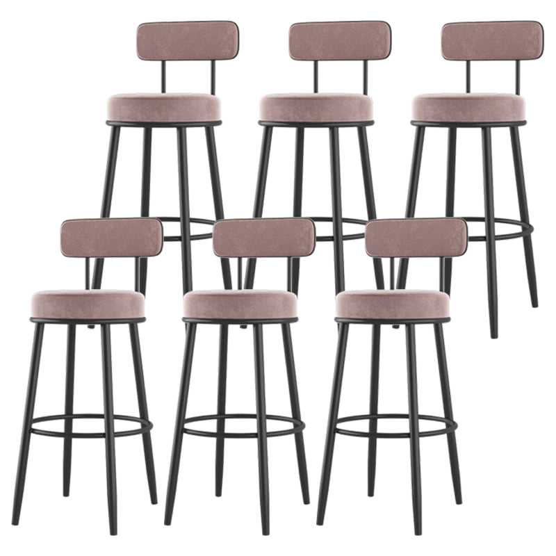 Modern Backrest Armless Counter Stool Iron Cafe Bar Stool with Cushion and Pedal Pink 6 Piece Set Clearhalo 'Bar Furniture' 'Bar Stools' 'bar_stools' 'furn' 'furn_bar_stools' 'Furniture' 'furniture_bar_stools' 'Kitchen & Dining Furniture' 5061712