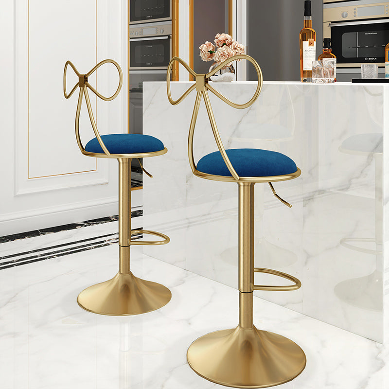 Glam Liftable Backrest Counter Stool Iron Kitchen Bar Stool with Velvet Cushion and Pedal Clearhalo 'Bar Furniture' 'Bar Stools' 'bar_stools' 'furn' 'furn_bar_stools' 'Furniture' 'furniture_bar_stools' 'Kitchen & Dining Furniture' 5061724