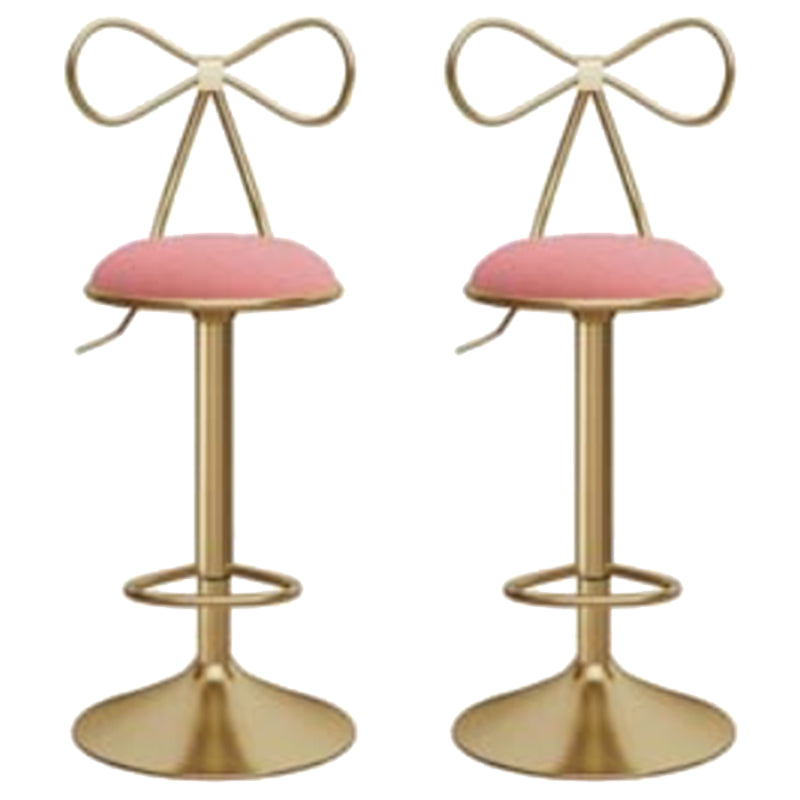 Glam Liftable Backrest Counter Stool Iron Kitchen Bar Stool with Velvet Cushion and Pedal Pink 2 Piece Set Clearhalo 'Bar Furniture' 'Bar Stools' 'bar_stools' 'furn' 'furn_bar_stools' 'Furniture' 'furniture_bar_stools' 'Kitchen & Dining Furniture' 5061725