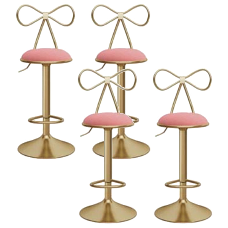 Glam Liftable Backrest Counter Stool Iron Kitchen Bar Stool with Velvet Cushion and Pedal Pink 4 Piece Set Clearhalo 'Bar Furniture' 'Bar Stools' 'bar_stools' 'furn' 'furn_bar_stools' 'Furniture' 'furniture_bar_stools' 'Kitchen & Dining Furniture' 5061727