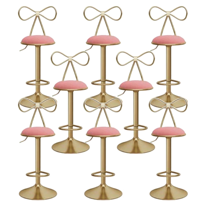 Glam Liftable Backrest Counter Stool Iron Kitchen Bar Stool with Velvet Cushion and Pedal Pink 8 Piece Set Clearhalo 'Bar Furniture' 'Bar Stools' 'bar_stools' 'furn' 'furn_bar_stools' 'Furniture' 'furniture_bar_stools' 'Kitchen & Dining Furniture' 5061730