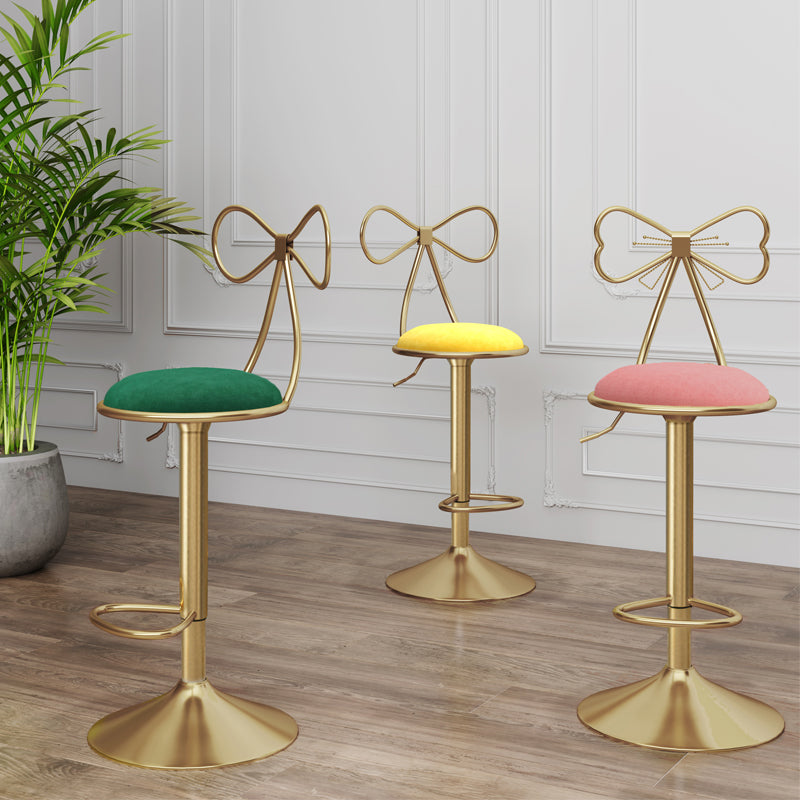 Glam Liftable Backrest Counter Stool Iron Kitchen Bar Stool with Velvet Cushion and Pedal Clearhalo 'Bar Furniture' 'Bar Stools' 'bar_stools' 'furn' 'furn_bar_stools' 'Furniture' 'furniture_bar_stools' 'Kitchen & Dining Furniture' 5061731