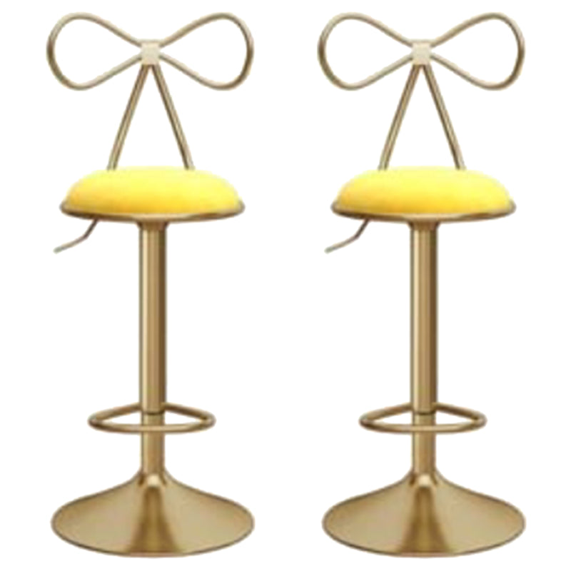 Glam Liftable Backrest Counter Stool Iron Kitchen Bar Stool with Velvet Cushion and Pedal Yellow 2 Piece Set Clearhalo 'Bar Furniture' 'Bar Stools' 'bar_stools' 'furn' 'furn_bar_stools' 'Furniture' 'furniture_bar_stools' 'Kitchen & Dining Furniture' 5061748