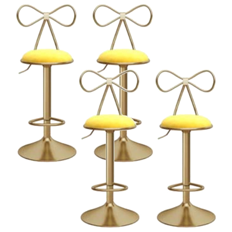 Glam Liftable Backrest Counter Stool Iron Kitchen Bar Stool with Velvet Cushion and Pedal Yellow 4 Piece Set Clearhalo 'Bar Furniture' 'Bar Stools' 'bar_stools' 'furn' 'furn_bar_stools' 'Furniture' 'furniture_bar_stools' 'Kitchen & Dining Furniture' 5061749