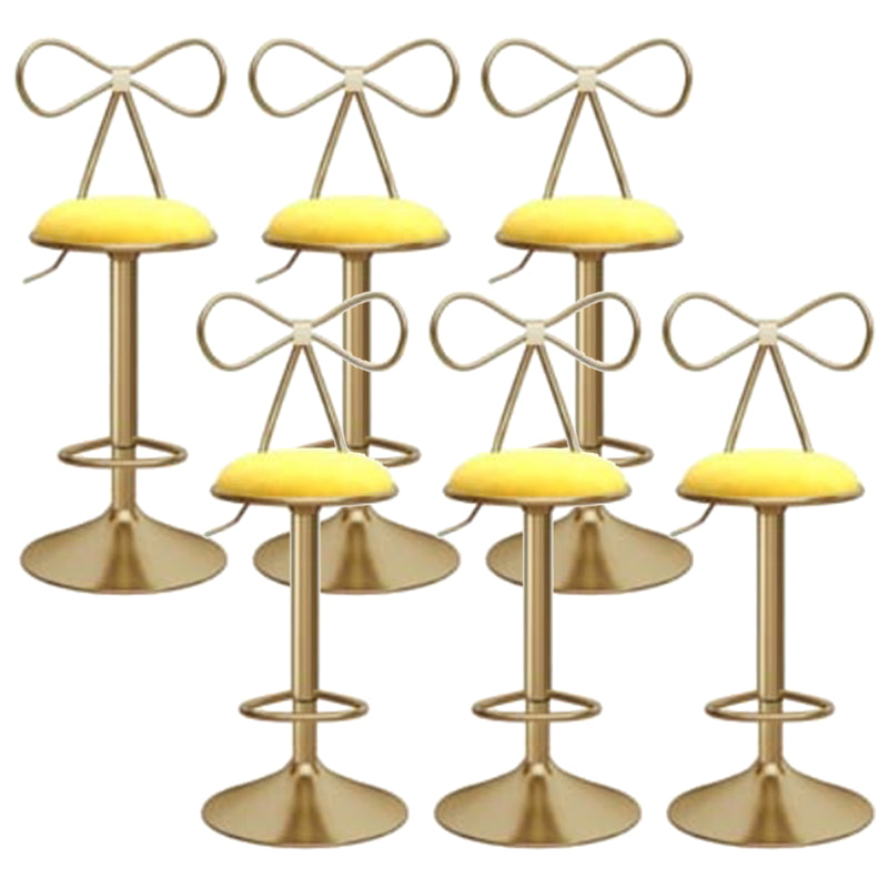 Glam Liftable Backrest Counter Stool Iron Kitchen Bar Stool with Velvet Cushion and Pedal Yellow 6 Piece Set Clearhalo 'Bar Furniture' 'Bar Stools' 'bar_stools' 'furn' 'furn_bar_stools' 'Furniture' 'furniture_bar_stools' 'Kitchen & Dining Furniture' 5061750