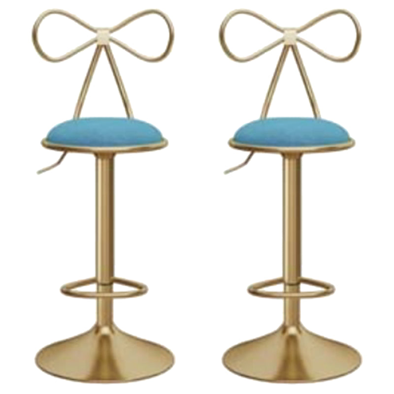 Glam Liftable Backrest Counter Stool Iron Kitchen Bar Stool with Velvet Cushion and Pedal Sky Blue 2 Piece Set Clearhalo 'Bar Furniture' 'Bar Stools' 'bar_stools' 'furn' 'furn_bar_stools' 'Furniture' 'furniture_bar_stools' 'Kitchen & Dining Furniture' 5061752