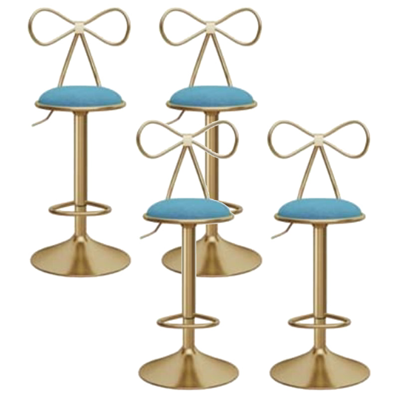 Glam Liftable Backrest Counter Stool Iron Kitchen Bar Stool with Velvet Cushion and Pedal Sky Blue 4 Piece Set Clearhalo 'Bar Furniture' 'Bar Stools' 'bar_stools' 'furn' 'furn_bar_stools' 'Furniture' 'furniture_bar_stools' 'Kitchen & Dining Furniture' 5061753