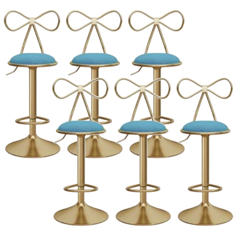 Glam Liftable Backrest Counter Stool Iron Kitchen Bar Stool with Velvet Cushion and Pedal Sky Blue 6 Piece Set Clearhalo 'Bar Furniture' 'Bar Stools' 'bar_stools' 'furn' 'furn_bar_stools' 'Furniture' 'furniture_bar_stools' 'Kitchen & Dining Furniture' 5061754