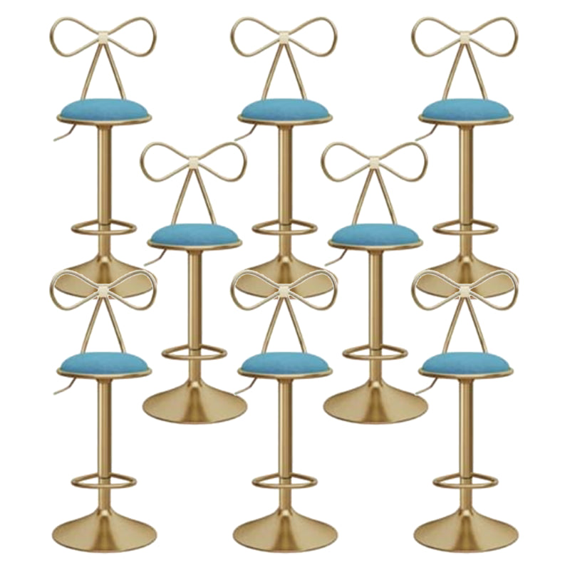 Glam Liftable Backrest Counter Stool Iron Kitchen Bar Stool with Velvet Cushion and Pedal Sky Blue 8 Piece Set Clearhalo 'Bar Furniture' 'Bar Stools' 'bar_stools' 'furn' 'furn_bar_stools' 'Furniture' 'furniture_bar_stools' 'Kitchen & Dining Furniture' 5061755