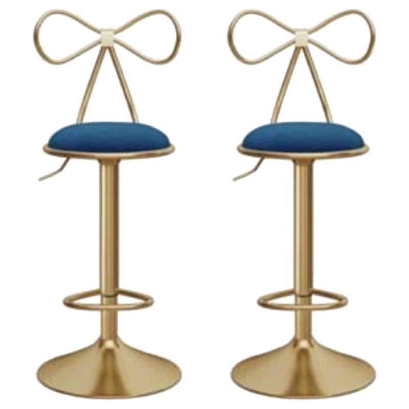 Glam Liftable Backrest Counter Stool Iron Kitchen Bar Stool with Velvet Cushion and Pedal Blue 2 Piece Set Clearhalo 'Bar Furniture' 'Bar Stools' 'bar_stools' 'furn' 'furn_bar_stools' 'Furniture' 'furniture_bar_stools' 'Kitchen & Dining Furniture' 5061756
