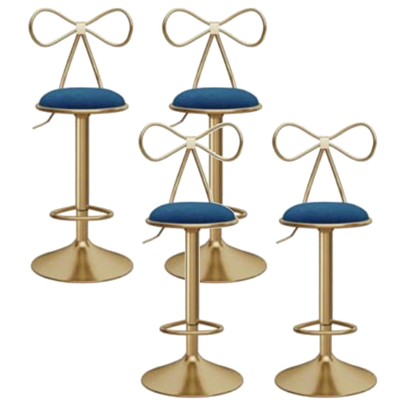 Glam Liftable Backrest Counter Stool Iron Kitchen Bar Stool with Velvet Cushion and Pedal Blue 4 Piece Set Clearhalo 'Bar Furniture' 'Bar Stools' 'bar_stools' 'furn' 'furn_bar_stools' 'Furniture' 'furniture_bar_stools' 'Kitchen & Dining Furniture' 5061757