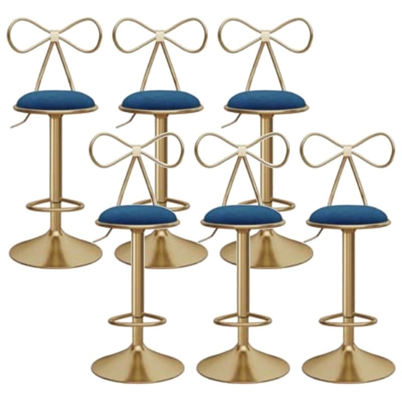 Glam Liftable Backrest Counter Stool Iron Kitchen Bar Stool with Velvet Cushion and Pedal Blue 6 Piece Set Clearhalo 'Bar Furniture' 'Bar Stools' 'bar_stools' 'furn' 'furn_bar_stools' 'Furniture' 'furniture_bar_stools' 'Kitchen & Dining Furniture' 5061758