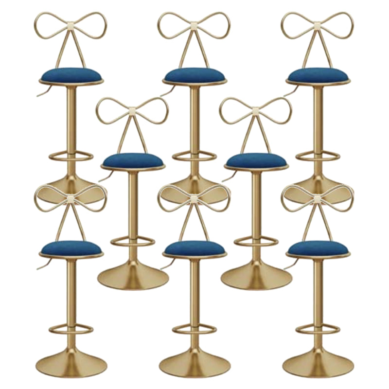 Glam Liftable Backrest Counter Stool Iron Kitchen Bar Stool with Velvet Cushion and Pedal Blue 8 Piece Set Clearhalo 'Bar Furniture' 'Bar Stools' 'bar_stools' 'furn' 'furn_bar_stools' 'Furniture' 'furniture_bar_stools' 'Kitchen & Dining Furniture' 5061759