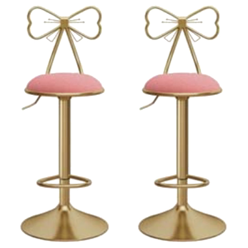 Glam Liftable Backrest Counter Stool Iron Kitchen Bar Stool with Velvet Cushion and Pedal Light Pink 2 Piece Set Clearhalo 'Bar Furniture' 'Bar Stools' 'bar_stools' 'furn' 'furn_bar_stools' 'Furniture' 'furniture_bar_stools' 'Kitchen & Dining Furniture' 5061760