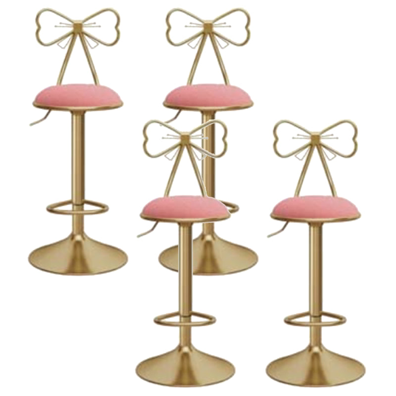 Glam Liftable Backrest Counter Stool Iron Kitchen Bar Stool with Velvet Cushion and Pedal Light Pink 4 Piece Set Clearhalo 'Bar Furniture' 'Bar Stools' 'bar_stools' 'furn' 'furn_bar_stools' 'Furniture' 'furniture_bar_stools' 'Kitchen & Dining Furniture' 5061761