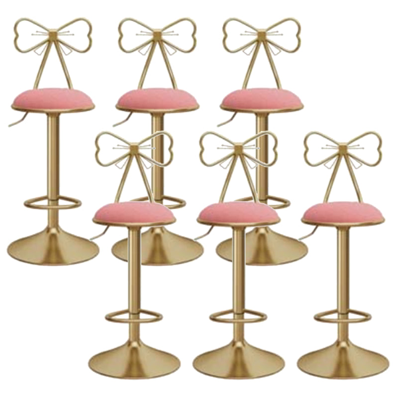 Glam Liftable Backrest Counter Stool Iron Kitchen Bar Stool with Velvet Cushion and Pedal Light Pink 6 Piece Set Clearhalo 'Bar Furniture' 'Bar Stools' 'bar_stools' 'furn' 'furn_bar_stools' 'Furniture' 'furniture_bar_stools' 'Kitchen & Dining Furniture' 5061762