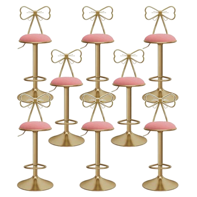 Glam Liftable Backrest Counter Stool Iron Kitchen Bar Stool with Velvet Cushion and Pedal Light Pink 8 Piece Set Clearhalo 'Bar Furniture' 'Bar Stools' 'bar_stools' 'furn' 'furn_bar_stools' 'Furniture' 'furniture_bar_stools' 'Kitchen & Dining Furniture' 5061763
