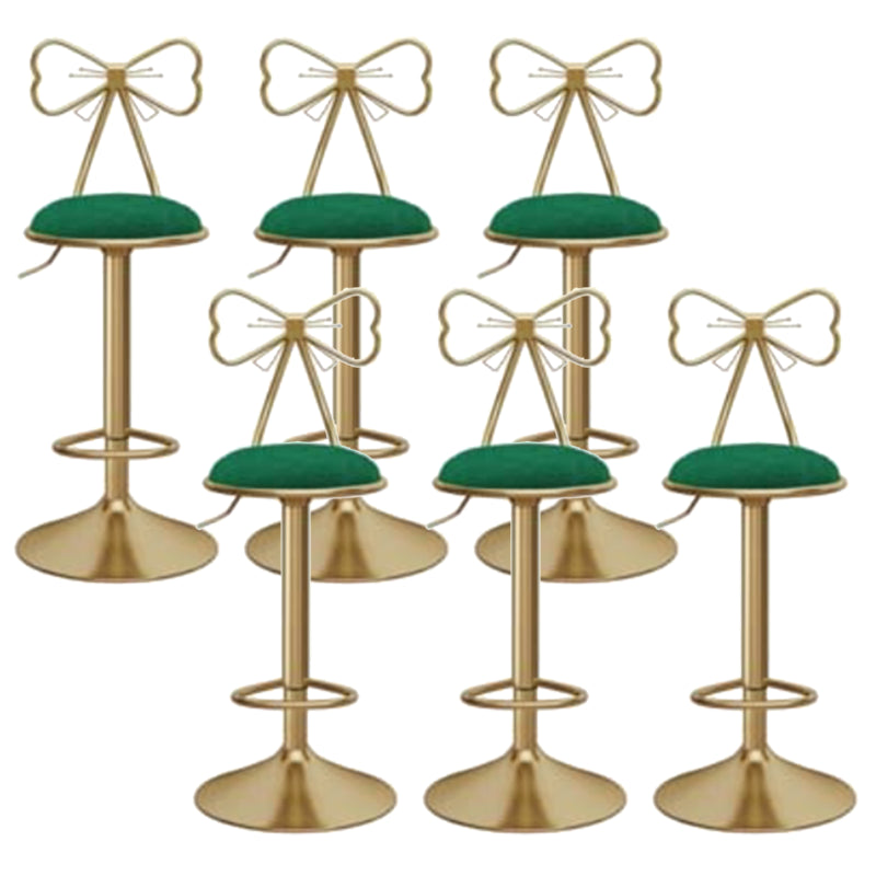Glam Liftable Backrest Counter Stool Iron Kitchen Bar Stool with Velvet Cushion and Pedal Light Green 6 Piece Set Clearhalo 'Bar Furniture' 'Bar Stools' 'bar_stools' 'furn' 'furn_bar_stools' 'Furniture' 'furniture_bar_stools' 'Kitchen & Dining Furniture' 5061770