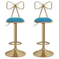 Glam Liftable Backrest Counter Stool Iron Kitchen Bar Stool with Velvet Cushion and Pedal Lake Blue 2 Piece Set Clearhalo 'Bar Furniture' 'Bar Stools' 'bar_stools' 'furn' 'furn_bar_stools' 'Furniture' 'furniture_bar_stools' 'Kitchen & Dining Furniture' 5061772