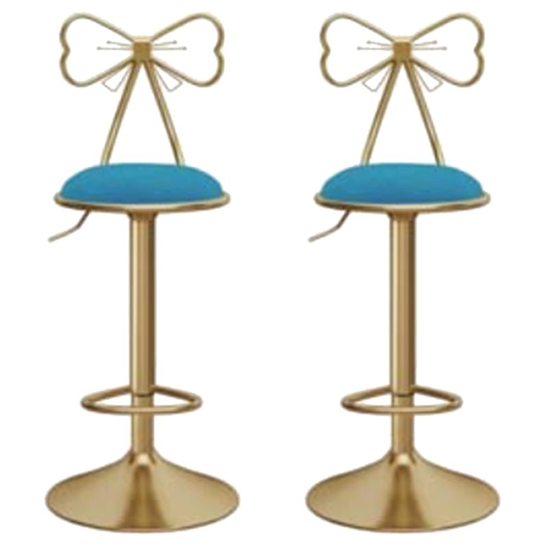 Glam Liftable Backrest Counter Stool Iron Kitchen Bar Stool with Velvet Cushion and Pedal Lake Blue 2 Piece Set Clearhalo 'Bar Furniture' 'Bar Stools' 'bar_stools' 'furn' 'furn_bar_stools' 'Furniture' 'furniture_bar_stools' 'Kitchen & Dining Furniture' 5061772