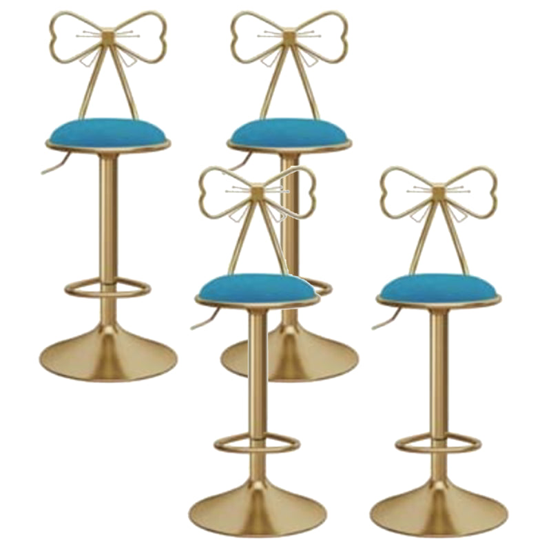 Glam Liftable Backrest Counter Stool Iron Kitchen Bar Stool with Velvet Cushion and Pedal Lake Blue 4 Piece Set Clearhalo 'Bar Furniture' 'Bar Stools' 'bar_stools' 'furn' 'furn_bar_stools' 'Furniture' 'furniture_bar_stools' 'Kitchen & Dining Furniture' 5061773