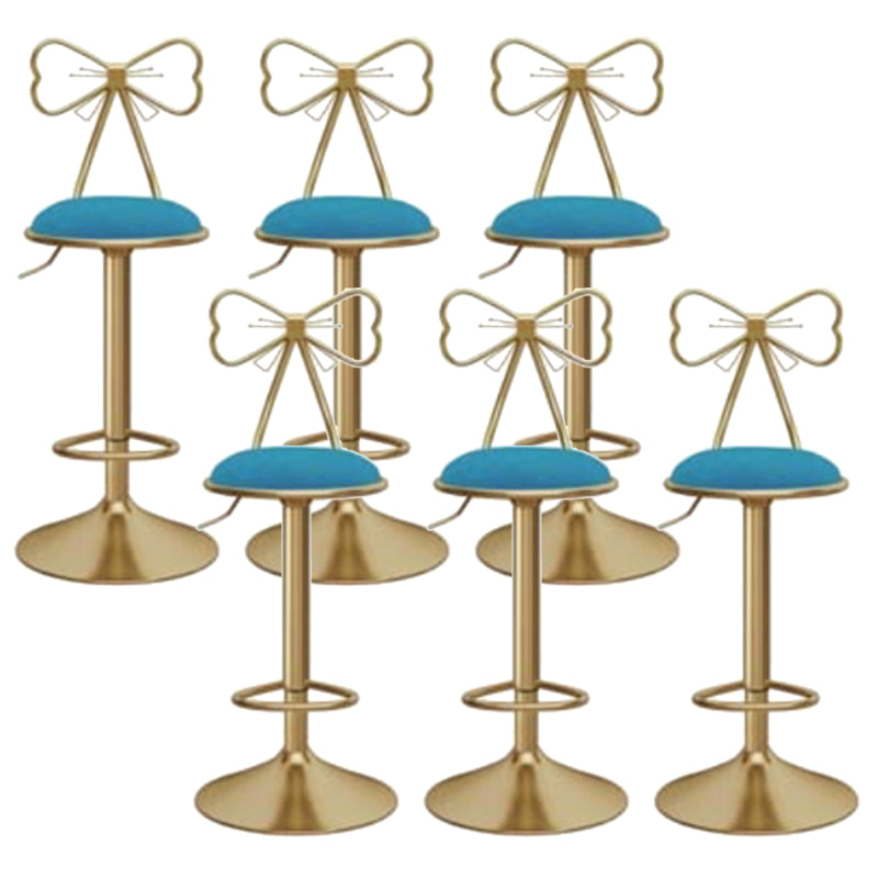 Glam Liftable Backrest Counter Stool Iron Kitchen Bar Stool with Velvet Cushion and Pedal Lake Blue 6 Piece Set Clearhalo 'Bar Furniture' 'Bar Stools' 'bar_stools' 'furn' 'furn_bar_stools' 'Furniture' 'furniture_bar_stools' 'Kitchen & Dining Furniture' 5061774