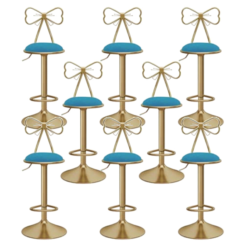 Glam Liftable Backrest Counter Stool Iron Kitchen Bar Stool with Velvet Cushion and Pedal Lake Blue 8 Piece Set Clearhalo 'Bar Furniture' 'Bar Stools' 'bar_stools' 'furn' 'furn_bar_stools' 'Furniture' 'furniture_bar_stools' 'Kitchen & Dining Furniture' 5061775