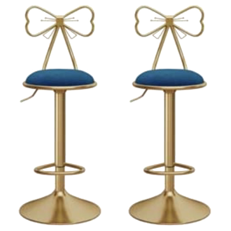 Glam Liftable Backrest Counter Stool Iron Kitchen Bar Stool with Velvet Cushion and Pedal Light Blue 2 Piece Set Clearhalo 'Bar Furniture' 'Bar Stools' 'bar_stools' 'furn' 'furn_bar_stools' 'Furniture' 'furniture_bar_stools' 'Kitchen & Dining Furniture' 5061776