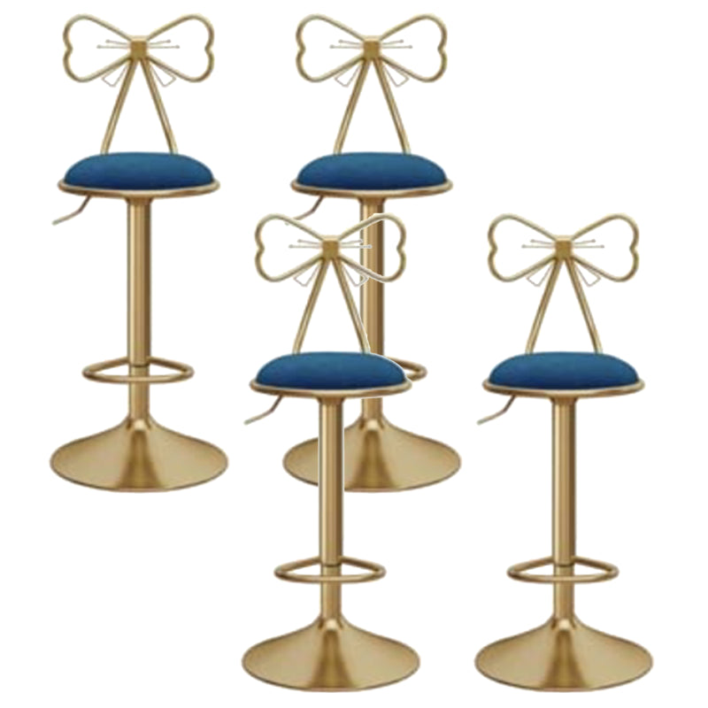 Glam Liftable Backrest Counter Stool Iron Kitchen Bar Stool with Velvet Cushion and Pedal Light Blue 4 Piece Set Clearhalo 'Bar Furniture' 'Bar Stools' 'bar_stools' 'furn' 'furn_bar_stools' 'Furniture' 'furniture_bar_stools' 'Kitchen & Dining Furniture' 5061777