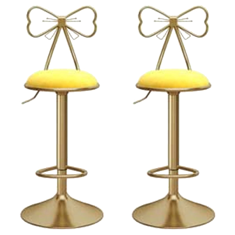 Glam Liftable Backrest Counter Stool Iron Kitchen Bar Stool with Velvet Cushion and Pedal Light Yellow 2 Piece Set Clearhalo 'Bar Furniture' 'Bar Stools' 'bar_stools' 'furn' 'furn_bar_stools' 'Furniture' 'furniture_bar_stools' 'Kitchen & Dining Furniture' 5061780