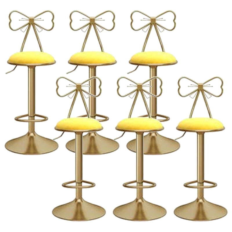 Glam Liftable Backrest Counter Stool Iron Kitchen Bar Stool with Velvet Cushion and Pedal Light Yellow 6 Piece Set Clearhalo 'Bar Furniture' 'Bar Stools' 'bar_stools' 'furn' 'furn_bar_stools' 'Furniture' 'furniture_bar_stools' 'Kitchen & Dining Furniture' 5061782