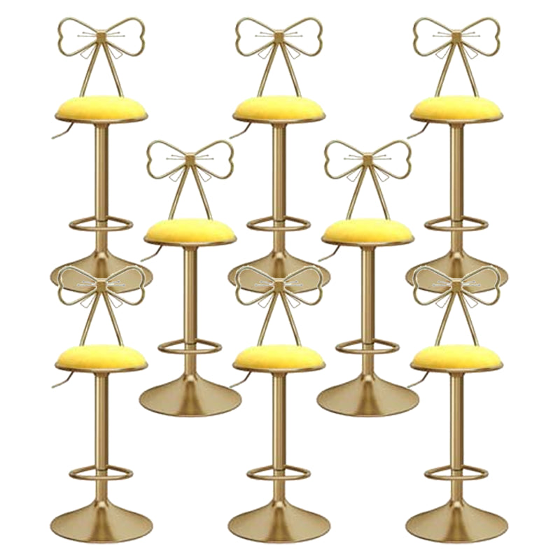 Glam Liftable Backrest Counter Stool Iron Kitchen Bar Stool with Velvet Cushion and Pedal Light Yellow 8 Piece Set Clearhalo 'Bar Furniture' 'Bar Stools' 'bar_stools' 'furn' 'furn_bar_stools' 'Furniture' 'furniture_bar_stools' 'Kitchen & Dining Furniture' 5061783