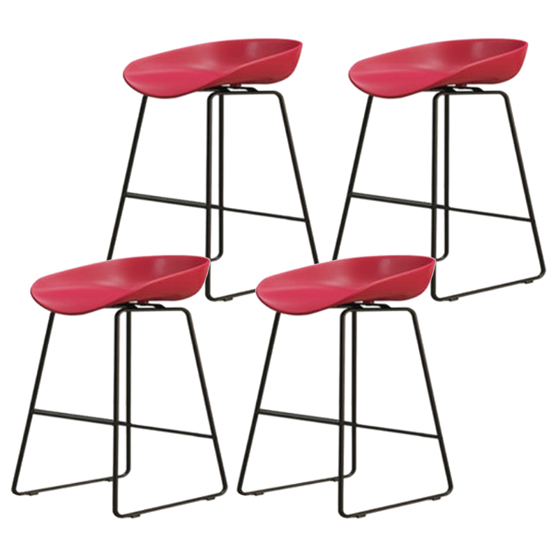 Modern Armless Backrest Counter Stool Iron Cafe Bar Stool with Pedal and Acrylic Seat Red 4 Piece Set Short Stool(18"H) Clearhalo 'Bar Furniture' 'Bar Stools' 'bar_stools' 'furn' 'furn_bar_stools' 'Furniture' 'furniture_bar_stools' 'Kitchen & Dining Furniture' 5061893