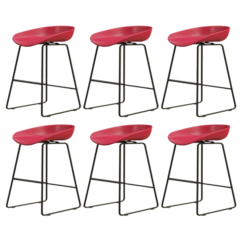 Modern Armless Backrest Counter Stool Iron Cafe Bar Stool with Pedal and Acrylic Seat Red 6 Piece Set Short Stool(18"H) Clearhalo 'Bar Furniture' 'Bar Stools' 'bar_stools' 'furn' 'furn_bar_stools' 'Furniture' 'furniture_bar_stools' 'Kitchen & Dining Furniture' 5061894
