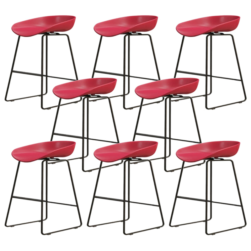 Modern Armless Backrest Counter Stool Iron Cafe Bar Stool with Pedal and Acrylic Seat Red 8 Piece Set Short Stool(18"H) Clearhalo 'Bar Furniture' 'Bar Stools' 'bar_stools' 'furn' 'furn_bar_stools' 'Furniture' 'furniture_bar_stools' 'Kitchen & Dining Furniture' 5061895
