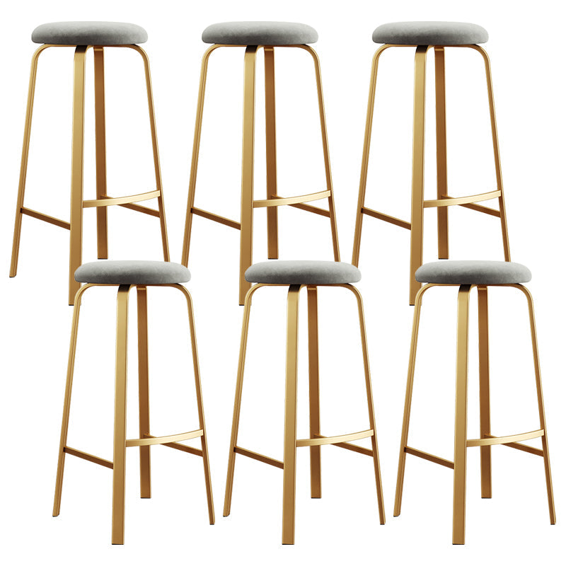 Nordic Armless Backless Counter Stool Iron Cafe Bar Stool with Cushion and Pedal Light Gray 6 Piece Set Clearhalo 'Bar Furniture' 'Bar Stools' 'bar_stools' 'furn' 'furn_bar_stools' 'Furniture' 'furniture_bar_stools' 'Kitchen & Dining Furniture' 5061936