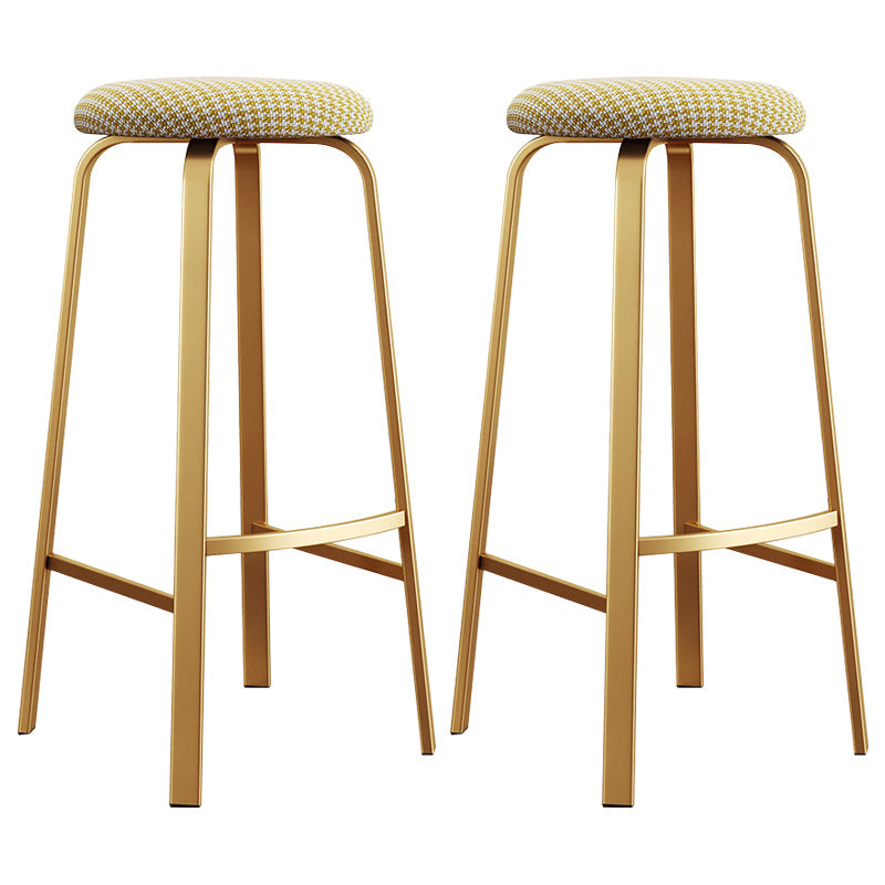 Nordic Armless Backless Counter Stool Iron Cafe Bar Stool with Cushion and Pedal Yellow White 2 Piece Set Clearhalo 'Bar Furniture' 'Bar Stools' 'bar_stools' 'furn' 'furn_bar_stools' 'Furniture' 'furniture_bar_stools' 'Kitchen & Dining Furniture' 5061940