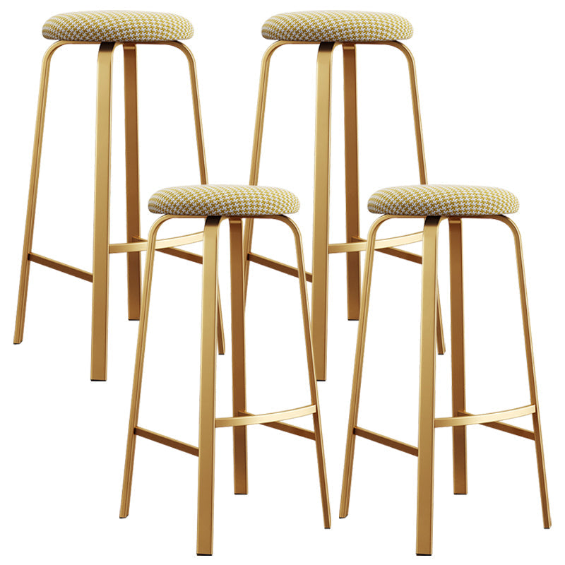 Nordic Armless Backless Counter Stool Iron Cafe Bar Stool with Cushion and Pedal Yellow White 4 Piece Set Clearhalo 'Bar Furniture' 'Bar Stools' 'bar_stools' 'furn' 'furn_bar_stools' 'Furniture' 'furniture_bar_stools' 'Kitchen & Dining Furniture' 5061942