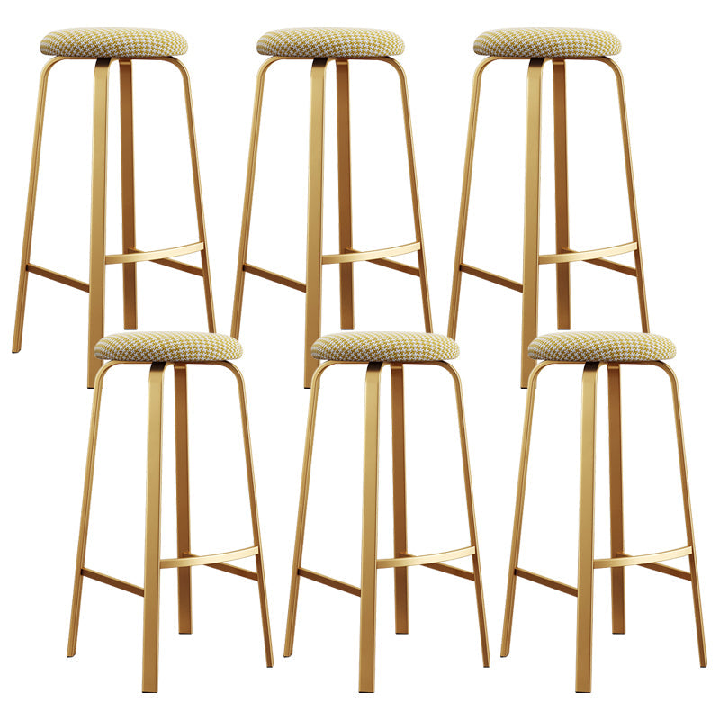 Nordic Armless Backless Counter Stool Iron Cafe Bar Stool with Cushion and Pedal Yellow White 6 Piece Set Clearhalo 'Bar Furniture' 'Bar Stools' 'bar_stools' 'furn' 'furn_bar_stools' 'Furniture' 'furniture_bar_stools' 'Kitchen & Dining Furniture' 5061944
