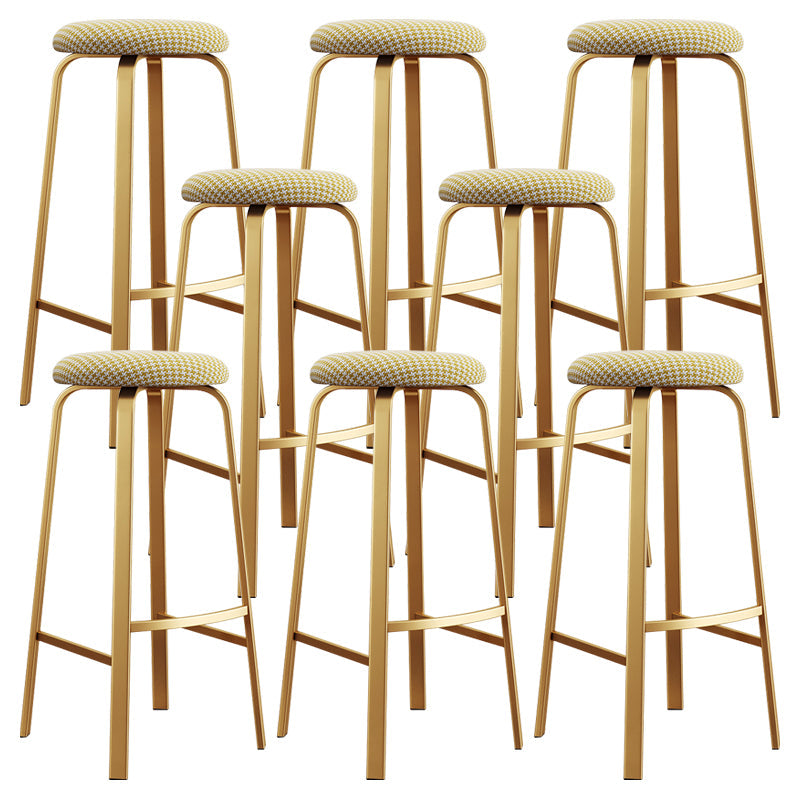 Nordic Armless Backless Counter Stool Iron Cafe Bar Stool with Cushion and Pedal Yellow White 8 Piece Set Clearhalo 'Bar Furniture' 'Bar Stools' 'bar_stools' 'furn' 'furn_bar_stools' 'Furniture' 'furniture_bar_stools' 'Kitchen & Dining Furniture' 5061945