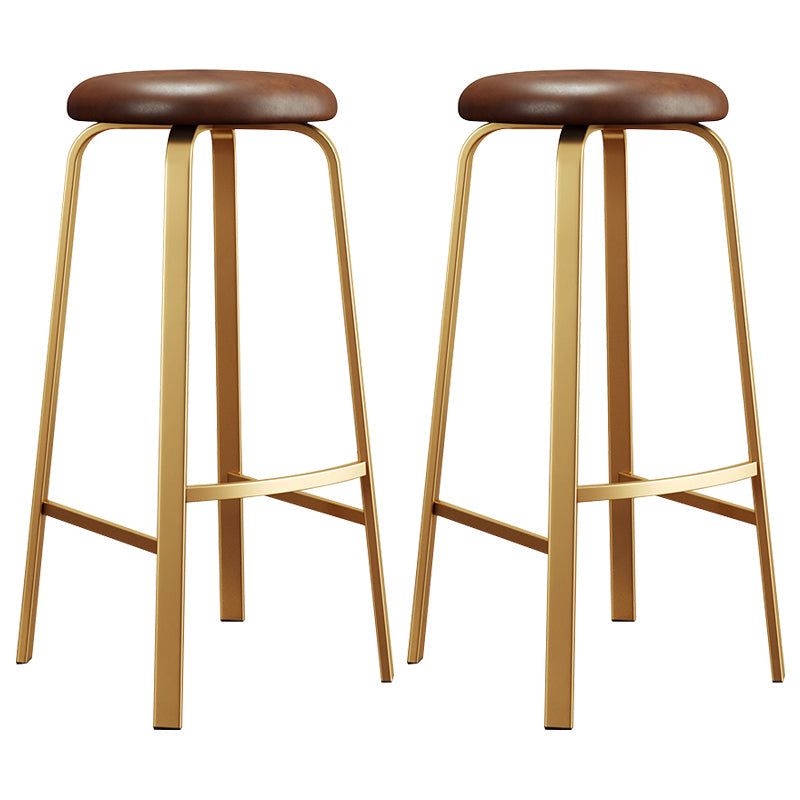 Nordic Armless Backless Counter Stool Iron Cafe Bar Stool with Cushion and Pedal Brown 2 Piece Set Clearhalo 'Bar Furniture' 'Bar Stools' 'bar_stools' 'furn' 'furn_bar_stools' 'Furniture' 'furniture_bar_stools' 'Kitchen & Dining Furniture' 5061951