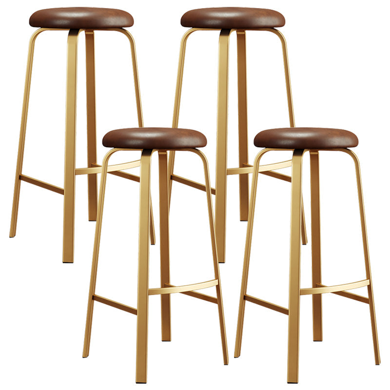 Nordic Armless Backless Counter Stool Iron Cafe Bar Stool with Cushion and Pedal Brown 4 Piece Set Clearhalo 'Bar Furniture' 'Bar Stools' 'bar_stools' 'furn' 'furn_bar_stools' 'Furniture' 'furniture_bar_stools' 'Kitchen & Dining Furniture' 5061952