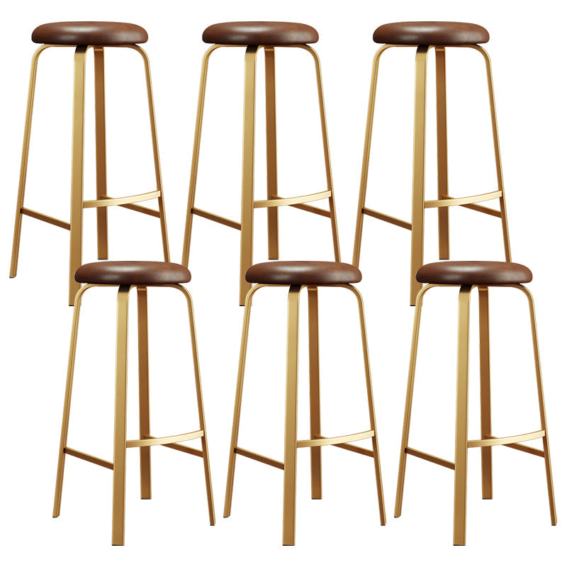 Nordic Armless Backless Counter Stool Iron Cafe Bar Stool with Cushion and Pedal Brown 6 Piece Set Clearhalo 'Bar Furniture' 'Bar Stools' 'bar_stools' 'furn' 'furn_bar_stools' 'Furniture' 'furniture_bar_stools' 'Kitchen & Dining Furniture' 5061953