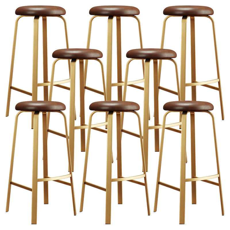 Nordic Armless Backless Counter Stool Iron Cafe Bar Stool with Cushion and Pedal Brown 8 Piece Set Clearhalo 'Bar Furniture' 'Bar Stools' 'bar_stools' 'furn' 'furn_bar_stools' 'Furniture' 'furniture_bar_stools' 'Kitchen & Dining Furniture' 5061954