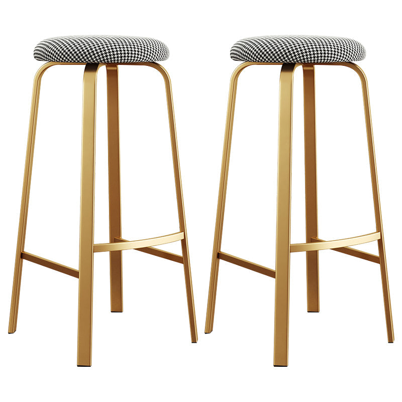 Nordic Armless Backless Counter Stool Iron Cafe Bar Stool with Cushion and Pedal Black White 2 Piece Set Clearhalo 'Bar Furniture' 'Bar Stools' 'bar_stools' 'furn' 'furn_bar_stools' 'Furniture' 'furniture_bar_stools' 'Kitchen & Dining Furniture' 5061963