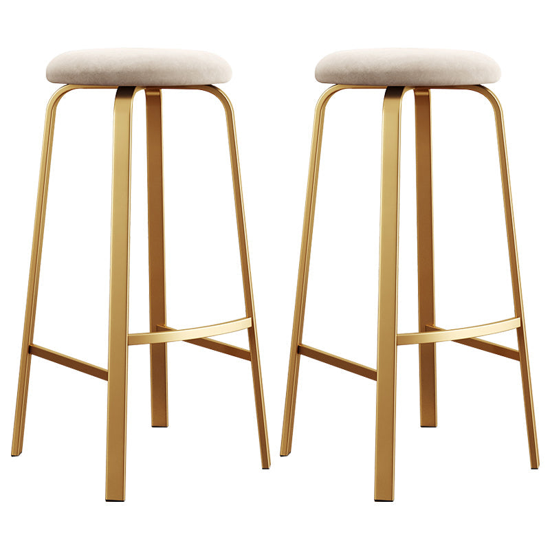 Nordic Armless Backless Counter Stool Iron Cafe Bar Stool with Cushion and Pedal Off-White 2 Piece Set Clearhalo 'Bar Furniture' 'Bar Stools' 'bar_stools' 'furn' 'furn_bar_stools' 'Furniture' 'furniture_bar_stools' 'Kitchen & Dining Furniture' 5061967