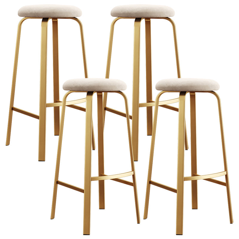 Nordic Armless Backless Counter Stool Iron Cafe Bar Stool with Cushion and Pedal Off-White 4 Piece Set Clearhalo 'Bar Furniture' 'Bar Stools' 'bar_stools' 'furn' 'furn_bar_stools' 'Furniture' 'furniture_bar_stools' 'Kitchen & Dining Furniture' 5061968