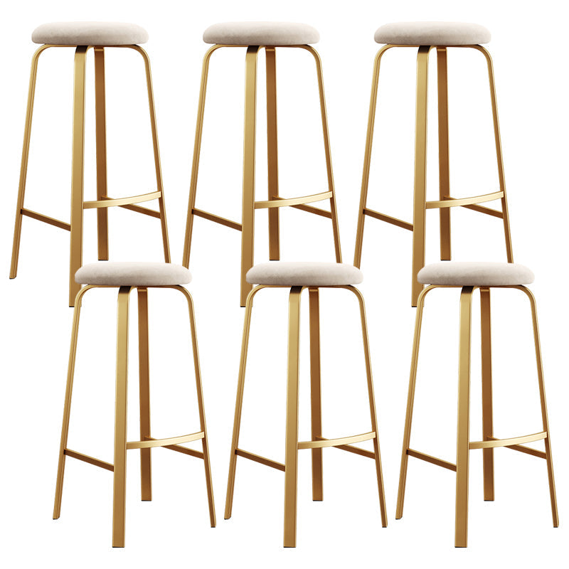 Nordic Armless Backless Counter Stool Iron Cafe Bar Stool with Cushion and Pedal Off-White 6 Piece Set Clearhalo 'Bar Furniture' 'Bar Stools' 'bar_stools' 'furn' 'furn_bar_stools' 'Furniture' 'furniture_bar_stools' 'Kitchen & Dining Furniture' 5061969