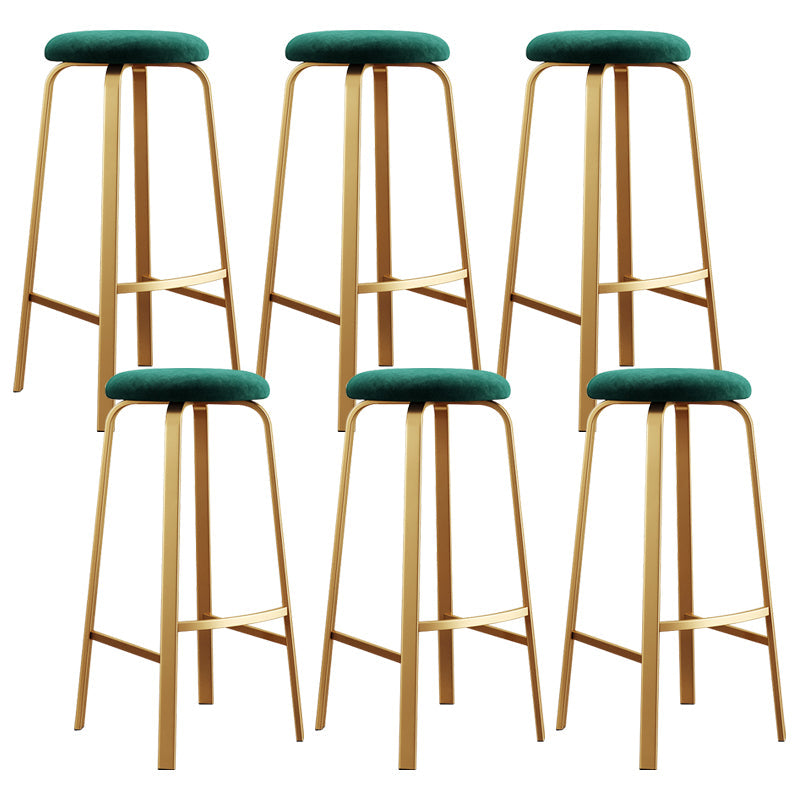 Nordic Armless Backless Counter Stool Iron Cafe Bar Stool with Cushion and Pedal Blackish Green 6 Piece Set Clearhalo 'Bar Furniture' 'Bar Stools' 'bar_stools' 'furn' 'furn_bar_stools' 'Furniture' 'furniture_bar_stools' 'Kitchen & Dining Furniture' 5061973